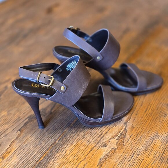 NWOT COLIN STUART dark chocolate leather strappy heel. size 8 - Picture 1 of 9